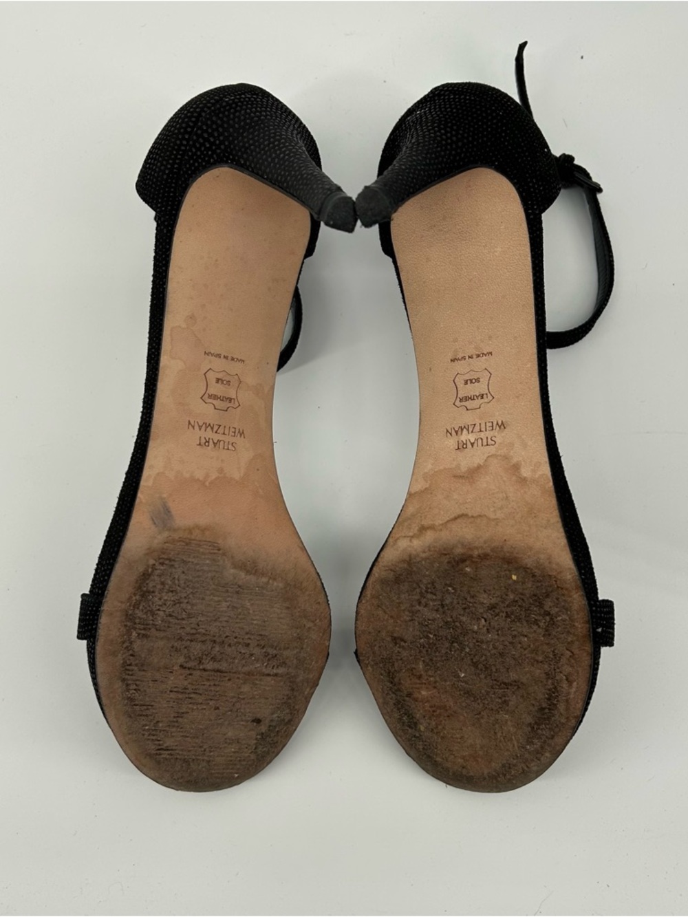 Stuart Weitzman "Nudist" Black Sparkle Ankle-Strap Heels - Picture 7 of 7
